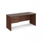 Maestro 25 straight desk 1600mm x 600mm with 2 drawer pedestal - walnut top with panel end leg MP616P2W