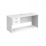 Maestro 25 straight desk 1600mm x 600mm with 2 drawer pedestal - white top with panel end leg MP616P2WH