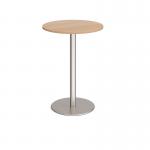 Monza circular poseur table with flat round brushed steel base 800mm - beech MPC800-BS-B