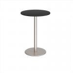 Monza circular poseur table with flat round brushed steel base 800mm - Black MPC800-BS-BK