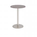 Monza circular poseur table with flat round brushed steel base 800mm - grey oak MPC800-BS-GO