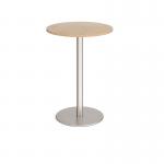 Monza circular poseur table with flat round brushed steel base 800mm - kendal oak MPC800-BS-KO