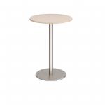 Monza circular poseur table with flat round brushed steel base 800mm - maple MPC800-BS-M