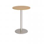 Monza circular poseur table with flat round brushed steel base 800mm - oak MPC800-BS-O