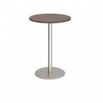 Monza circular poseur table with flat round brushed steel base 800mm - walnut MPC800-BS-W