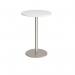 Monza circular poseur table with flat round brushed steel base 800mm - white MPC800-BS-WH