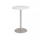 Monza circular poseur table with flat round brushed steel base 800mm - white MPC800-BS-WH