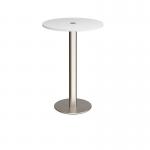 Monza circular poseur table 800mm with central circular cutout 80mm - white MPC800-CO-BS-WH