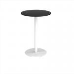 Monza circular poseur table with flat round white base 800mm - Black MPC800-WH-BK