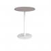 Monza circular poseur table with flat round white base 800mm - grey oak