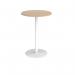 Monza circular poseur table with flat round white base 800mm - kendal oak MPC800-WH-KO