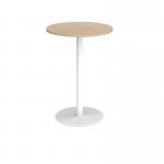 Monza circular poseur table with flat round white base 800mm - kendal oak MPC800-WH-KO