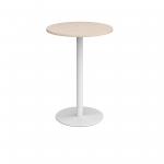 Monza circular poseur table with flat round white base 800mm - maple MPC800-WH-M