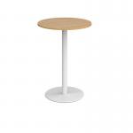 Monza circular poseur table with flat round white base 800mm - oak MPC800-WH-O