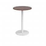 Monza circular poseur table with flat round white base 800mm - walnut MPC800-WH-W
