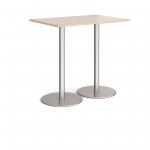 Monza rectangular poseur table with flat round brushed steel bases 1200mm x 800mm - maple
