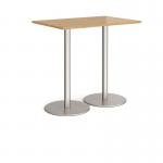 Monza rectangular poseur table with flat round brushed steel bases 1200mm x 800mm - oak MPR1200-BS-O