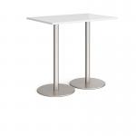 Monza rectangular poseur table with flat round brushed steel bases 1200mm x 800mm - white