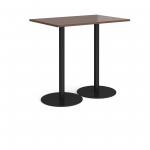 Monza rectangular poseur table with flat round black bases 1200mm x 800mm - walnut