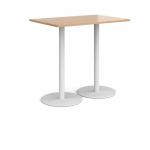 Monza rectangular poseur table with flat round white bases 1200mm x 800mm - beech MPR1200-WH-B