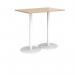 Monza rectangular poseur table with flat round white bases 1200mm x 800mm - kendal oak