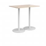Monza rectangular poseur table with flat round white bases 1200mm x 800mm - maple