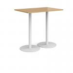 Monza rectangular poseur table with flat round white bases 1200mm x 800mm - oak