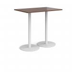Monza rectangular poseur table with flat round white bases 1200mm x 800mm - walnut MPR1200-WH-W