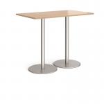 Monza rectangular poseur table with flat round brushed steel bases 1400mm x 800mm - made to order MPR1400-BS