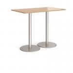 Monza rectangular poseur table with flat round brushed steel bases 1400mm x 800mm - beech