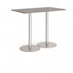 Monza rectangular poseur table with flat round brushed steel bases 1400mm x 800mm - grey oak MPR1400-BS-GO