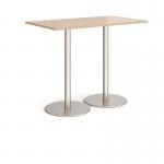 Monza rectangular poseur table with flat round brushed steel bases 1400mm x 800mm - kendal oak MPR1400-BS-KO