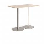 Monza rectangular poseur table with flat round brushed steel bases 1400mm x 800mm - maple