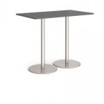 Monza rectangular poseur table with flat round brushed steel bases 1400mm x 800mm - Onyx Grey MPR1400-BS-OG
