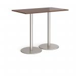 Monza rectangular poseur table with flat round brushed steel bases 1400mm x 800mm - walnut