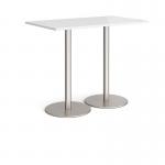 Monza rectangular poseur table with flat round brushed steel bases 1400mm x 800mm - white
