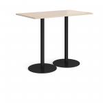 Monza rectangular poseur table with flat round black bases 1400mm x 800mm - maple