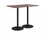 Monza rectangular poseur table with flat round black bases 1400mm x 800mm - walnut