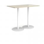 Monza rectangular poseur table with flat round white bases 1400mm x 800mm - made to order MPR1400-WH
