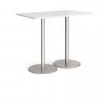 Monza rectangular poseur table with flat round white bases 1400mm x 800mm - made to order MPR1400-WH