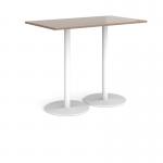 Monza rectangular poseur table with flat round white bases 1400mm x 800mm - barcelona walnut MPR1400-WH-BW