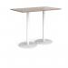 Monza rectangular poseur table with flat round white bases 1400mm x 800mm - barcelona walnut