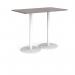 Monza rectangular poseur table with flat round white bases 1400mm x 800mm - grey oak MPR1400-WH-GO