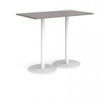 Monza rectangular poseur table with flat round white bases 1400mm x 800mm - grey oak MPR1400-WH-GO