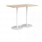 Monza rectangular poseur table with flat round white bases 1400mm x 800mm - kendal oak MPR1400-WH-KO