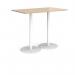 Monza rectangular poseur table with flat round white bases 1400mm x 800mm - kendal oak