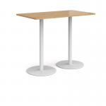 Monza rectangular poseur table with flat round white bases 1400mm x 800mm - oak MPR1400-WH-O