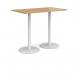 Monza rectangular poseur table with flat round white bases 1400mm x 800mm - oak MPR1400-WH-O