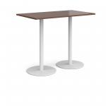 Monza rectangular poseur table with flat round white bases 1400mm x 800mm - walnut MPR1400-WH-W