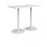 Monza rectangular poseur table with flat round white bases 1400mm x 800mm - white MPR1400-WH-WH